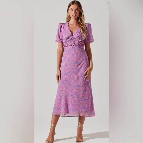 Astr Dresses & Skirts - ASTR THE LABEL ESPERANZA FLORAL PUFF SLEEVE MIDI DRESS